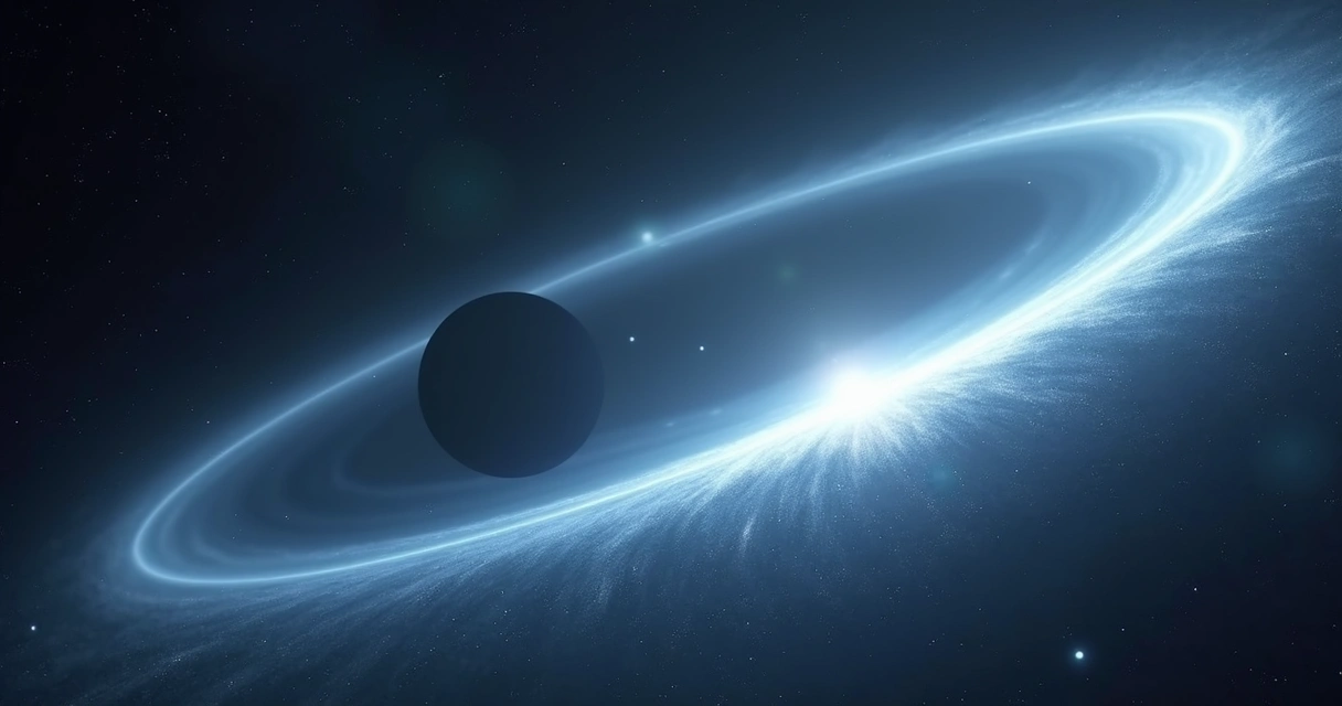 Arco luminoso distorcido pela lente gravitacional em B1938+666