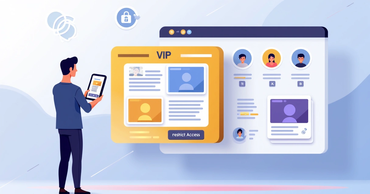 Dashboard com camadas de acesso exibindo conteúdos VIP para clientes 