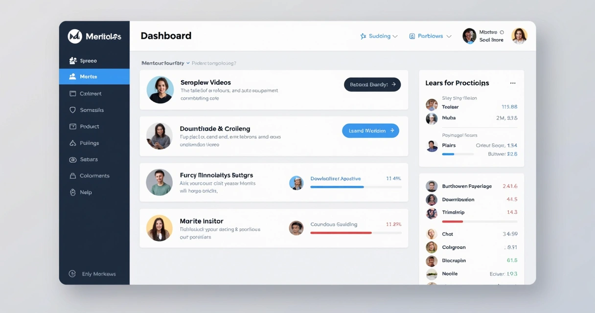 Área exclusiva para mentorados com identidade visual personalizada, mostrando documentos, vídeos e chat. 