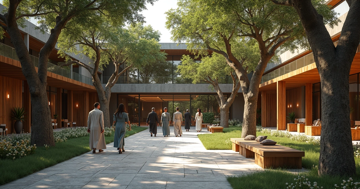 Jardim externo da Casa Kairós com árvores centenárias 