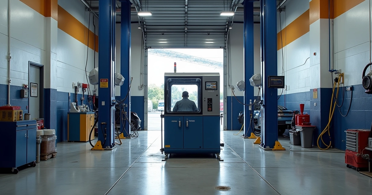 Área de lubrificação automotiva limpa e organizada