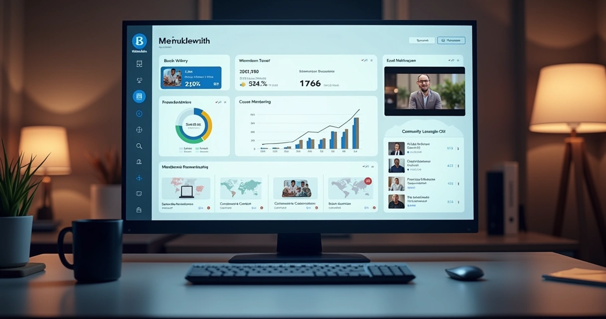 Dashboard de área de membros online, com gráficos de engajamento