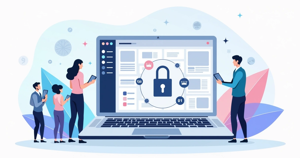 Ilustração de portal de membros com cadeado digital protegendo conteúdo exclusivo 