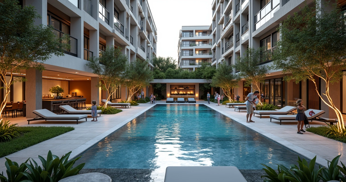 Espaço de lazer comum com piscina e jardim em prédio residencial no Cambuí 