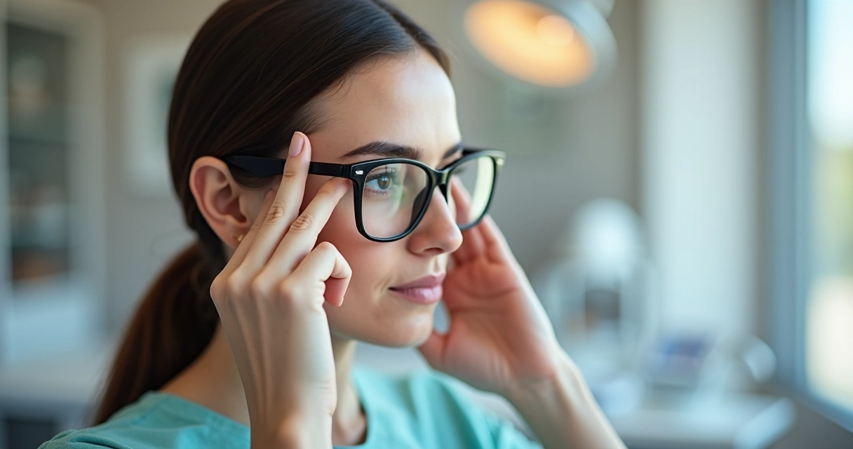 Dentista ajustando armação leve em consultório odontológico 