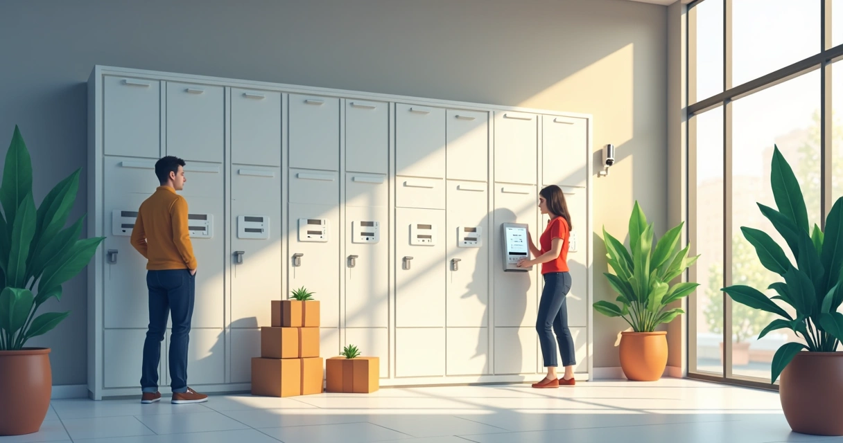 Lockers inteligentes para pacotes em hall de condomínio 