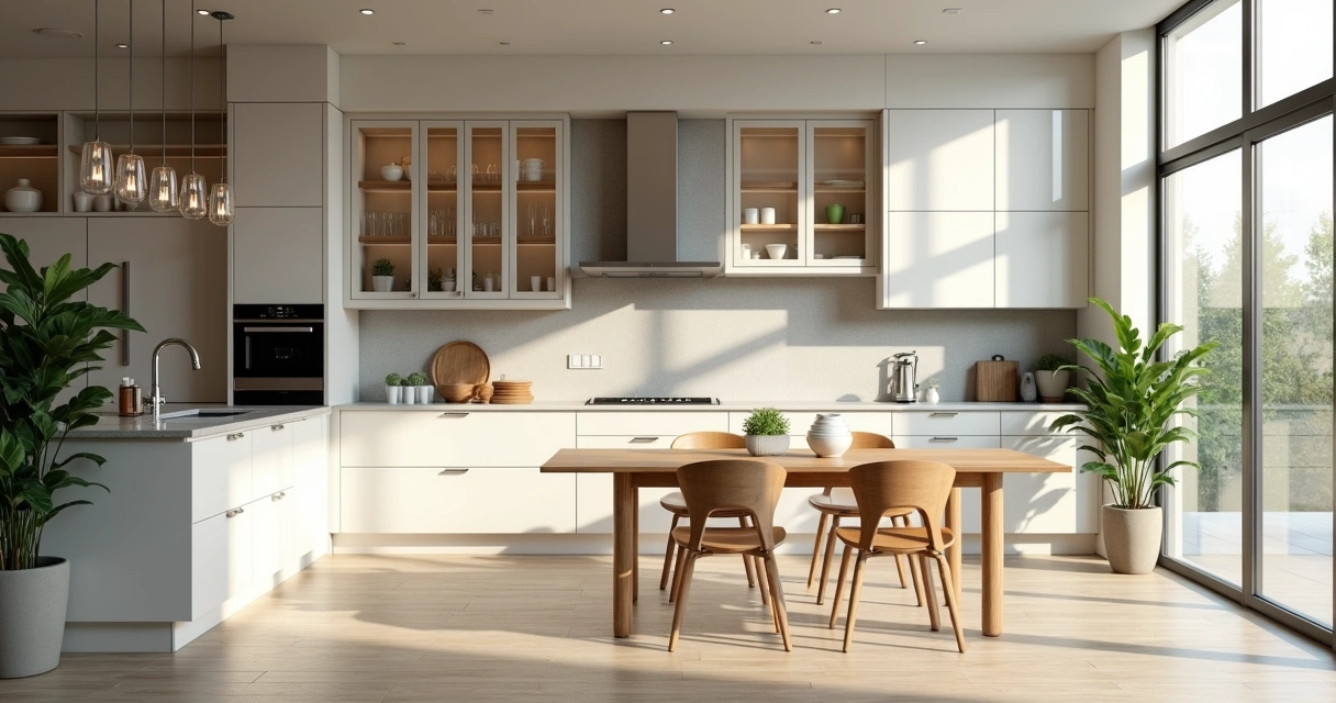 Armário planejado com portas de vidro refletindo a luz 