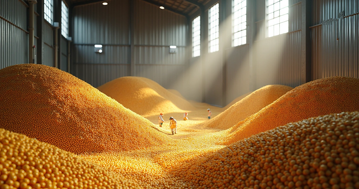 Grãos armazenados em silo metálico com medidores de temperatura 