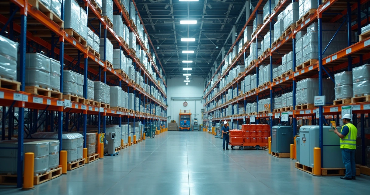 Área de armazenagem de produtos químicos com sinalização de segurança 