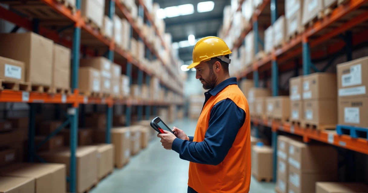 Separador usando coletor de dados e sistema WMS em depósito 