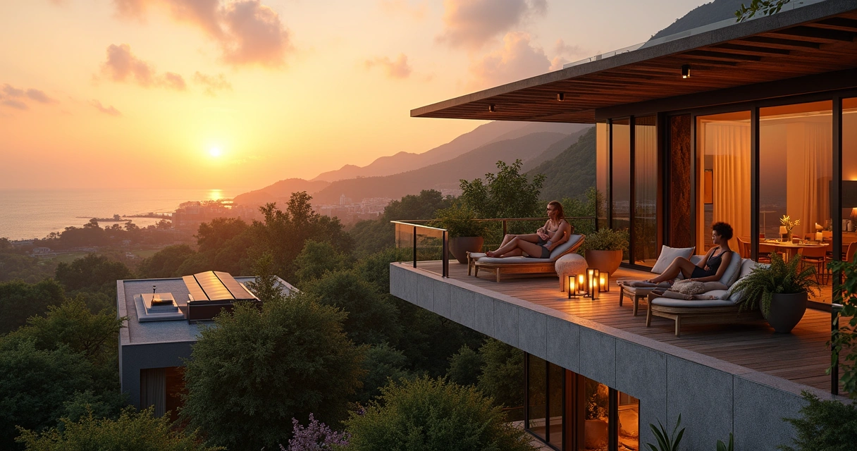 Sistema de baterias e painéis solares em hotel 