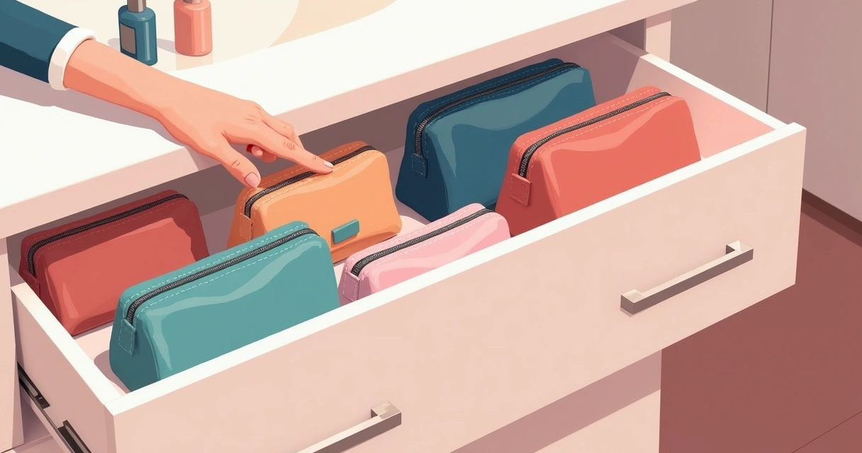 Acessórios íntimos guardados em saquinhos individuais dentro de gaveta organizada 