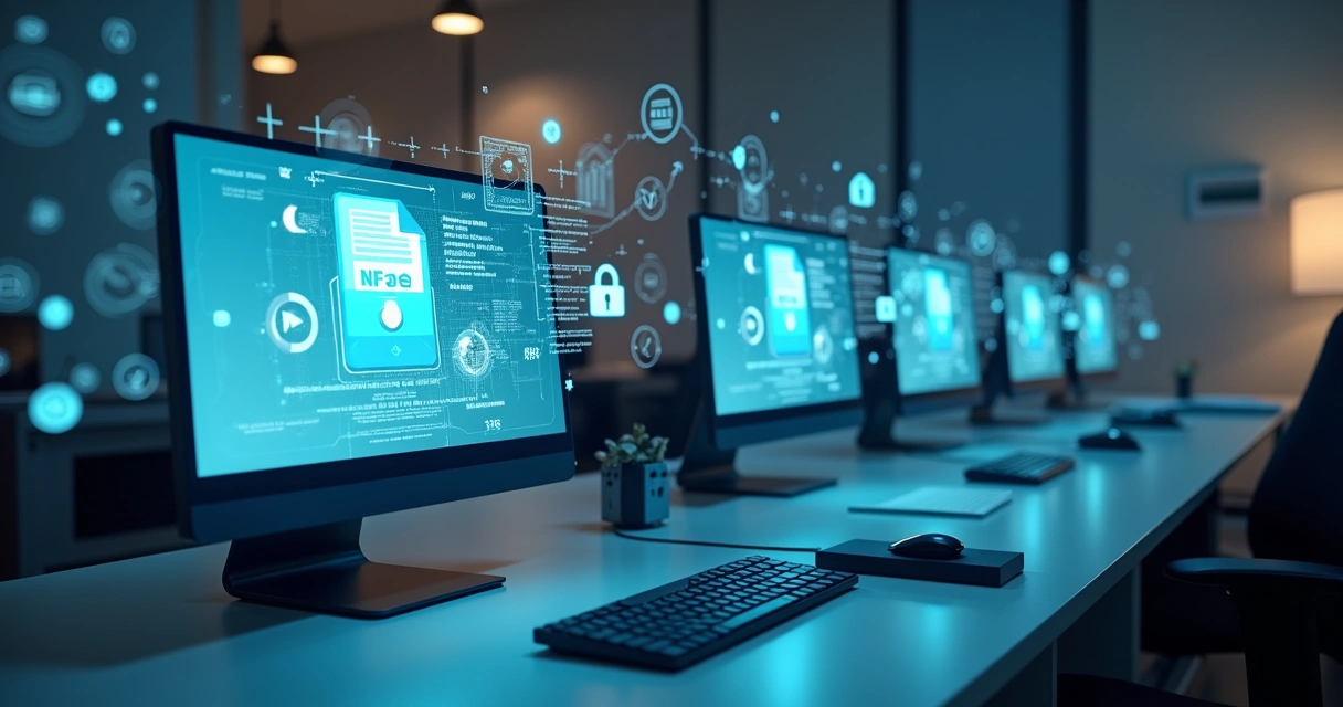 Estoque de arquivos digitais de NF-e organizados em servidores seguros 