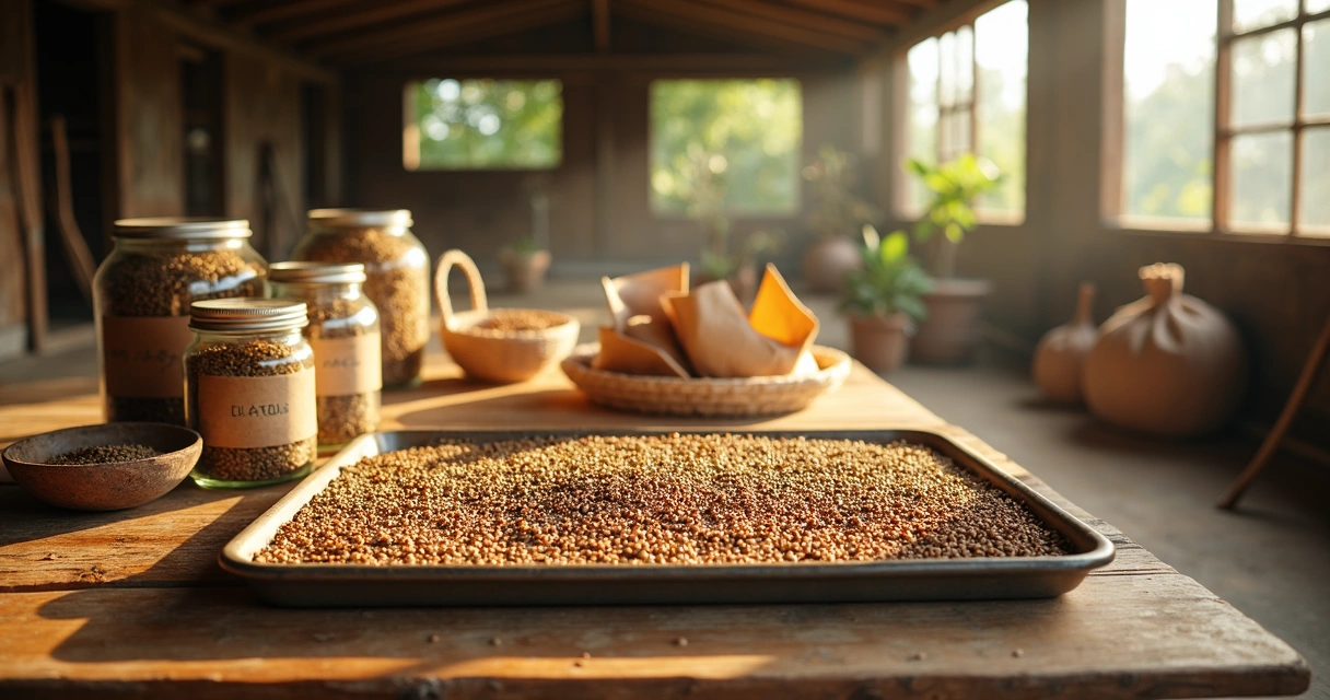 Sementes de moringa secando em bandeja ventilada 