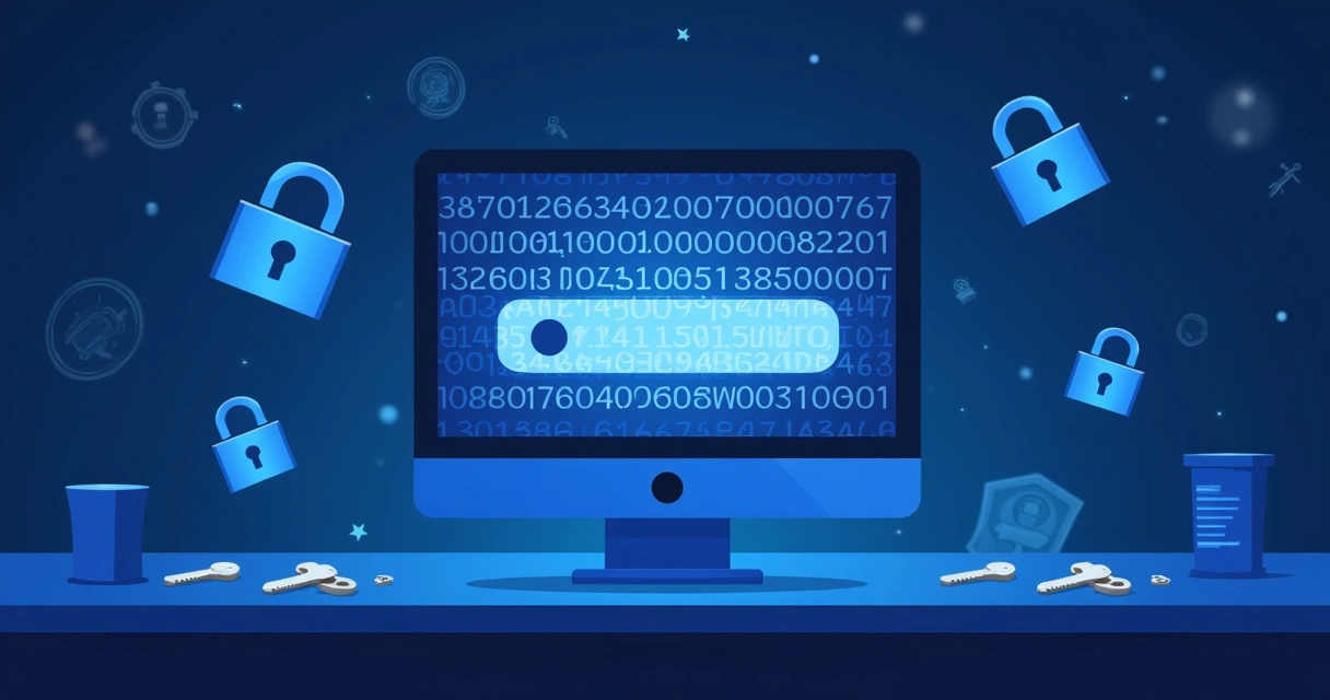 Ilustração mostrando senha sendo criptografada em tela de computador 