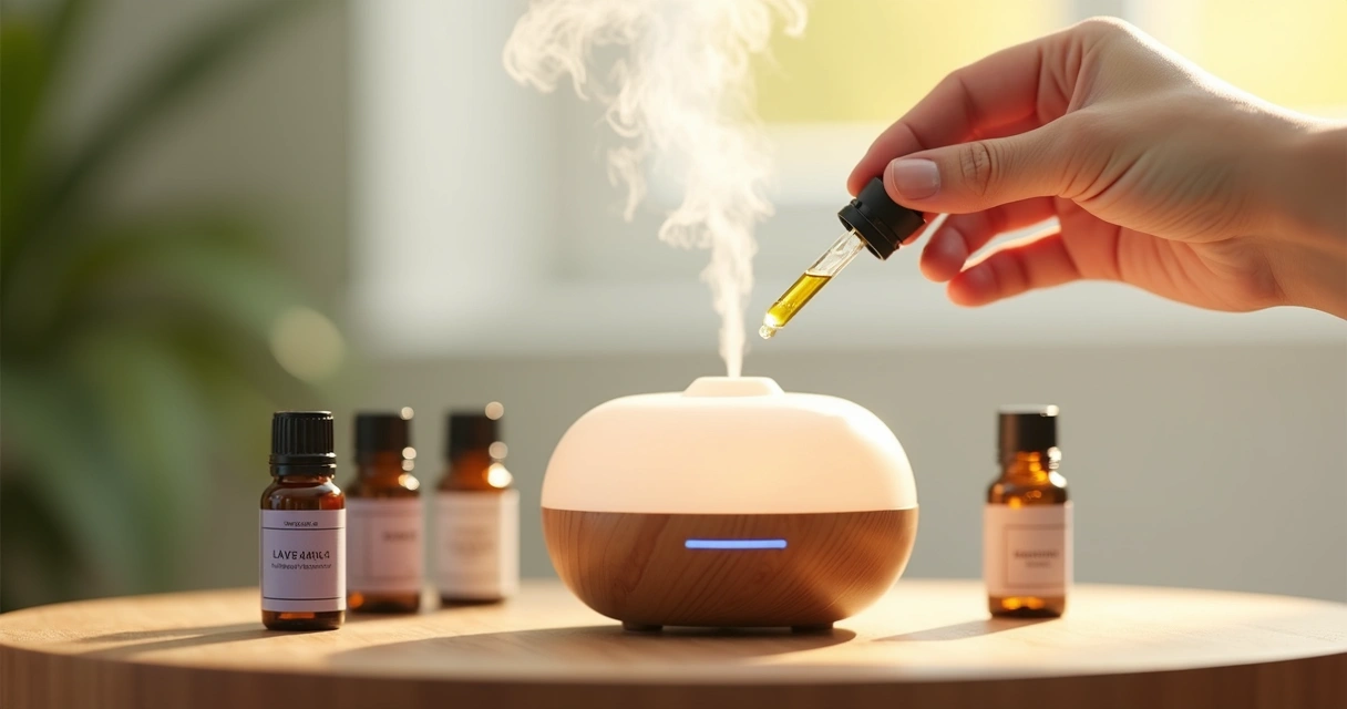 Aplicação de óleo aromático em difusor em ambiente calmo