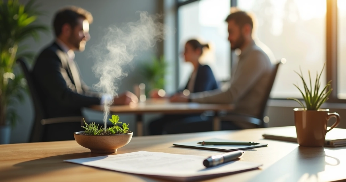 Aromatizador com ervas em mesa de trabalho 