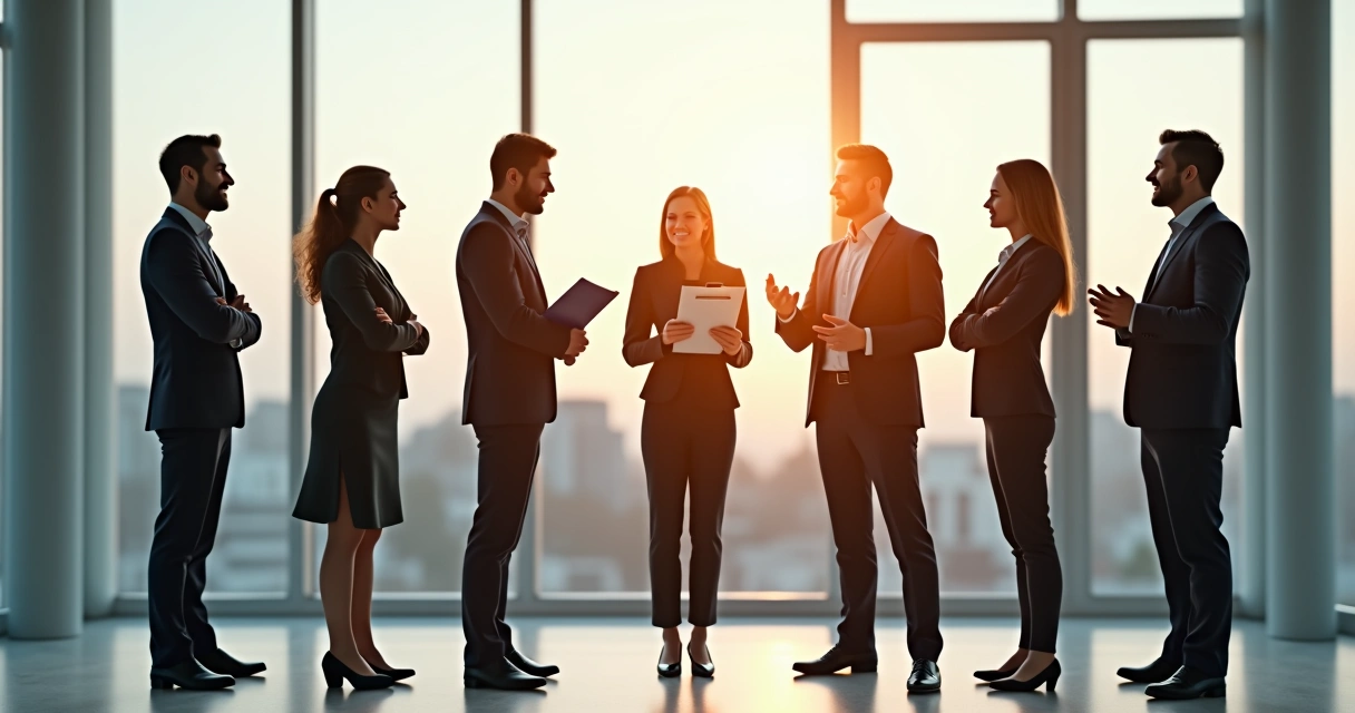 Sete figuras humanas representando diferentes perfis em uma equipe 