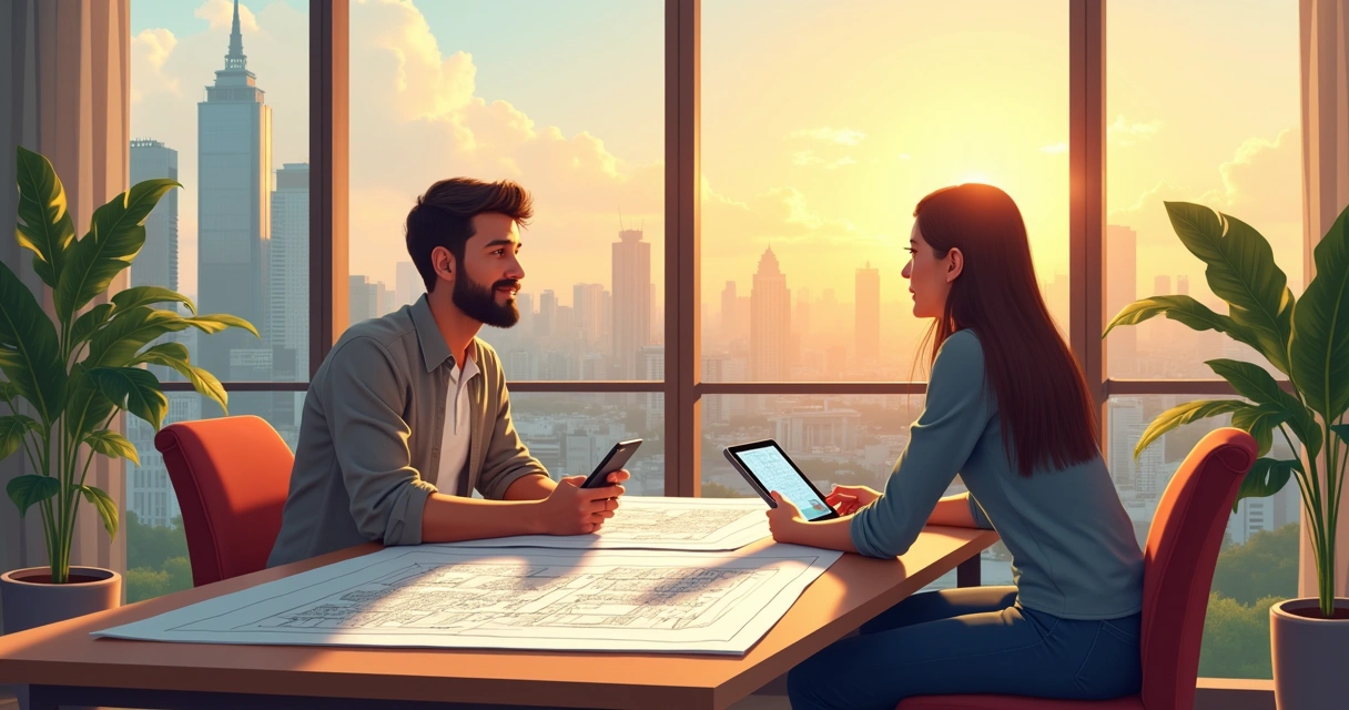 Arquiteto analisando imóvel com cliente 