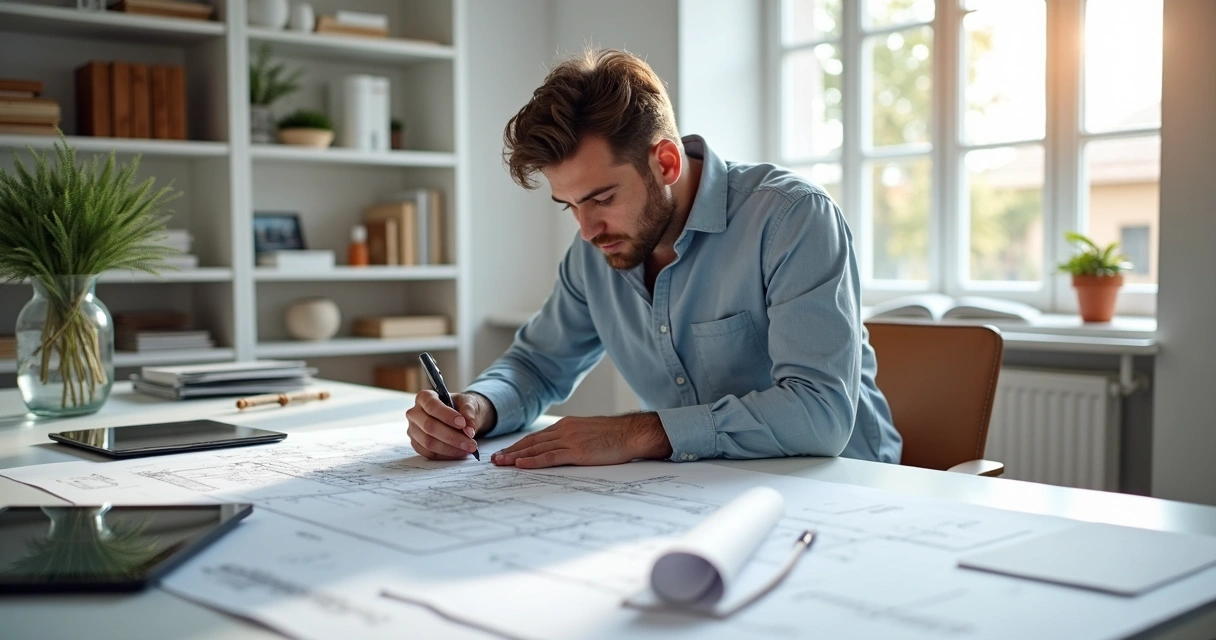Arquiteto desenhando projeto em prancheta 