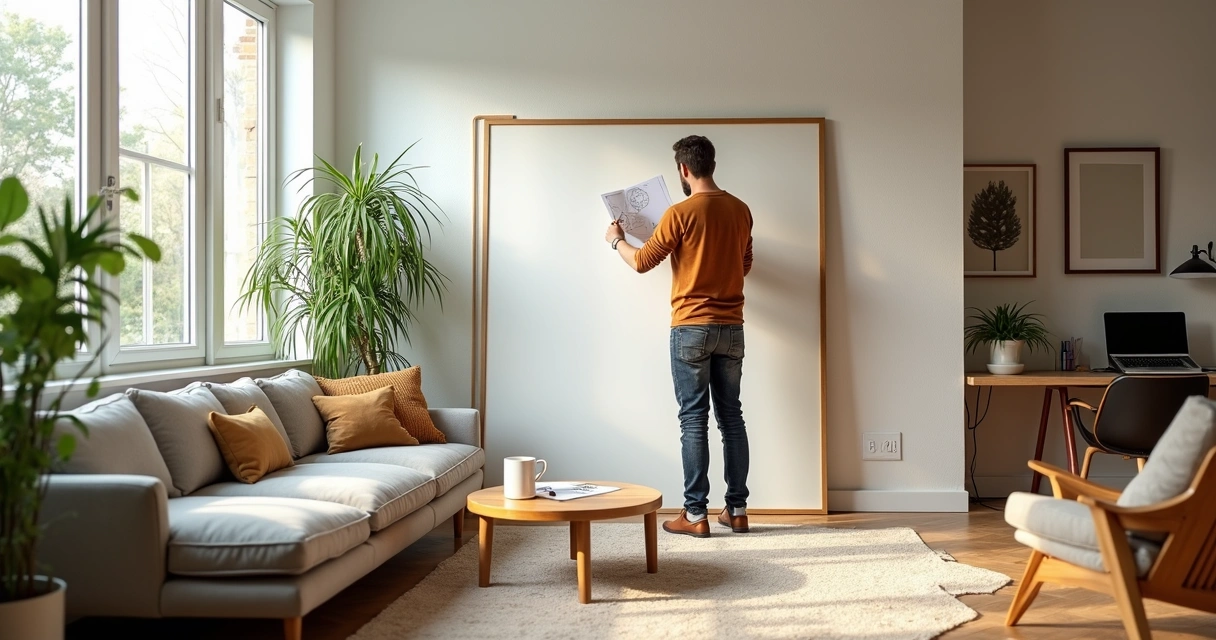 Arquiteto personalizando sala de estar com plantas e móveis exclusivos 