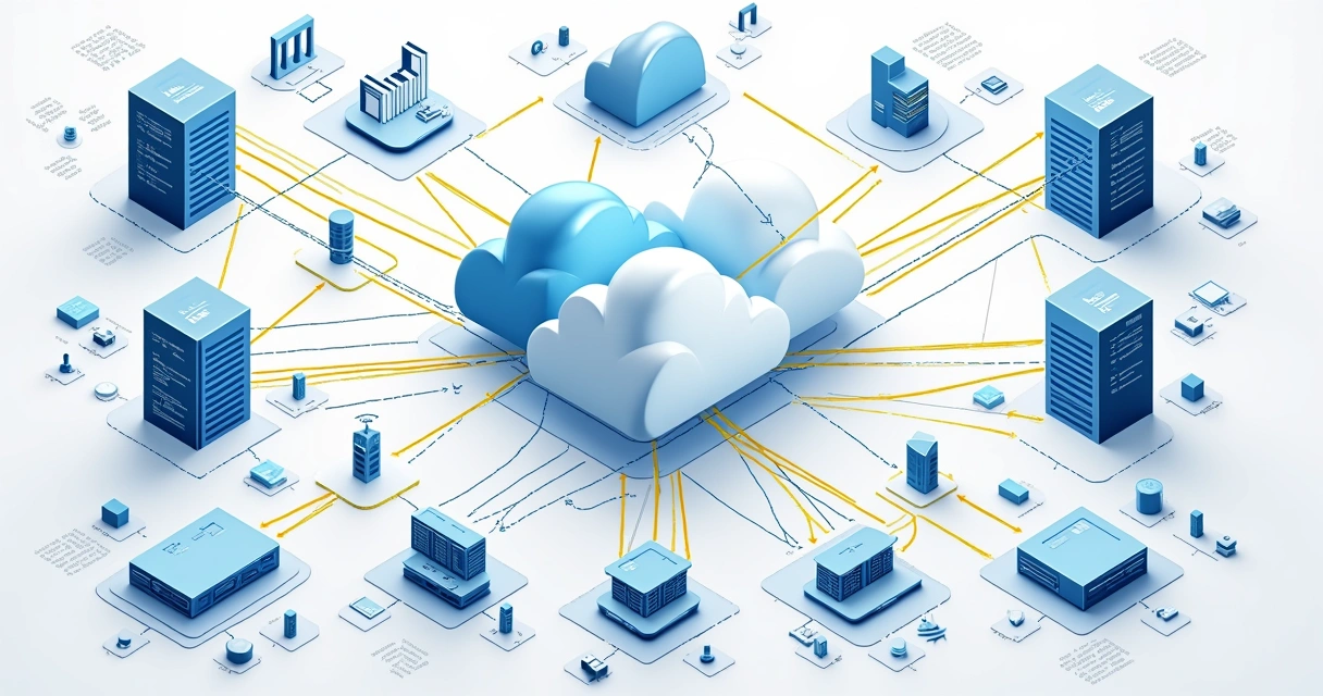 Diagrama de arquitetura API em nuvem, apresentando conexões, servidores e fluxos de dados 