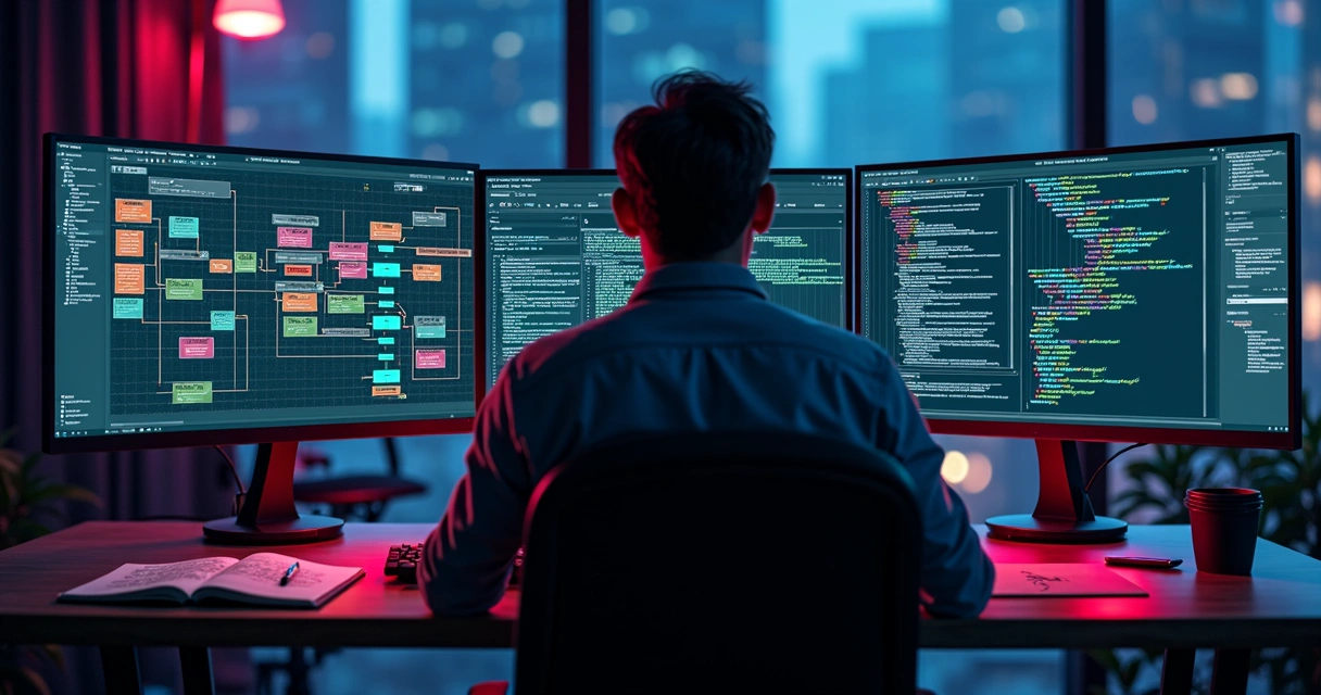 Desenvolvedor analisando fluxo de dados com gargalos de performance destacados em gráfico 