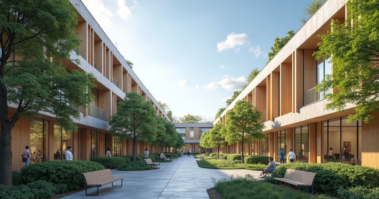 Espaço urbano integrado com arquitetura moderna e áreas verdes amplas e cuidadas 