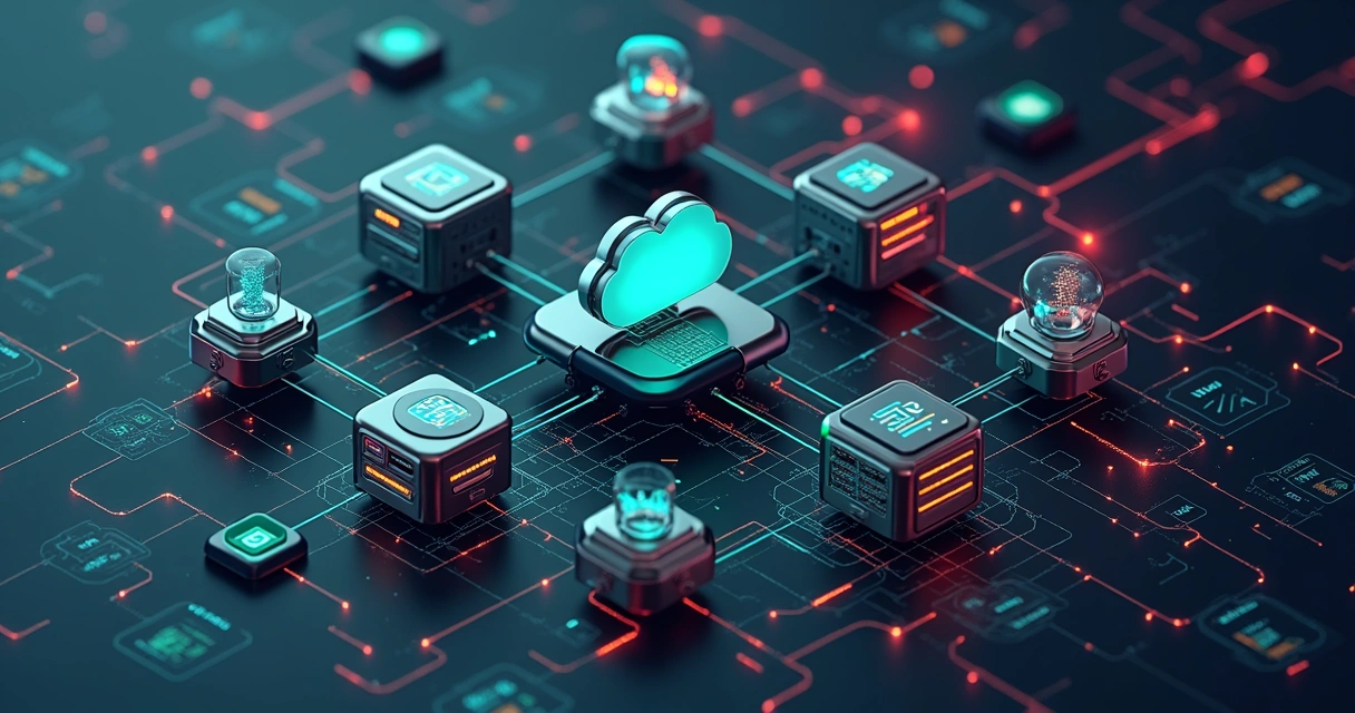 Diagrama de sistema distribuído com nós conectados e alguns links em falha destacados em vermelho 