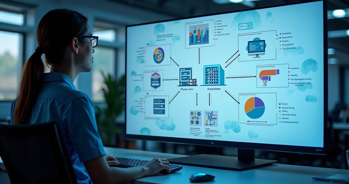 Diagrama visual de arquitetura de dados com lakehouse e Power BI 