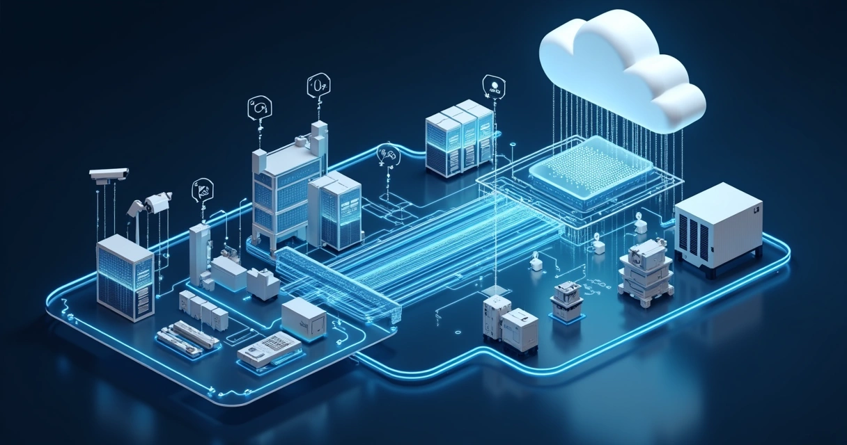 Diagrama realista de arquitetura híbrida entre edge e cloud 