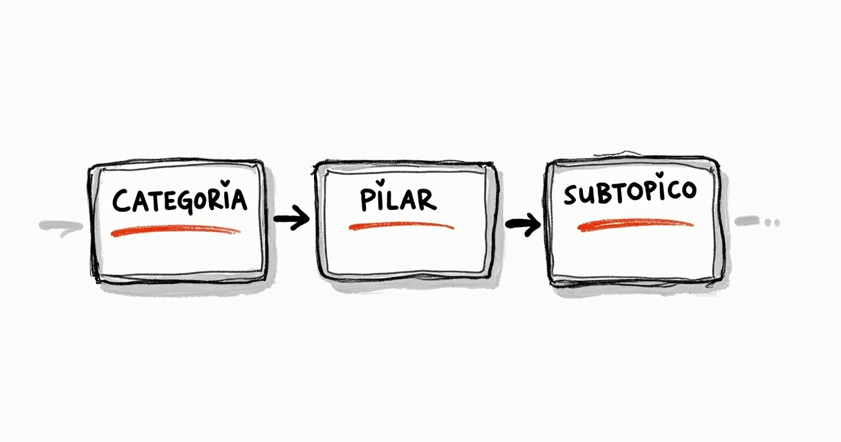 Desenho de mapa mental de estrutura de blog com tópicos e subtópicos conectados 