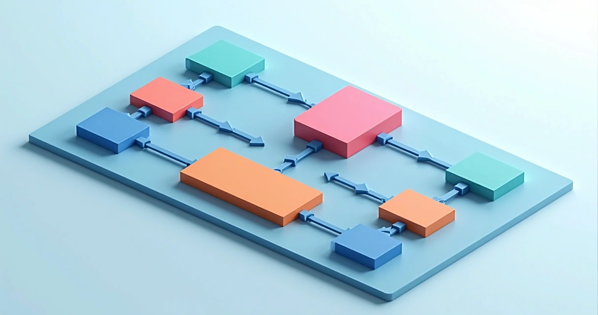 Arquitetura de sistemas mostrando integração entre módulos com linhas e conexões. 