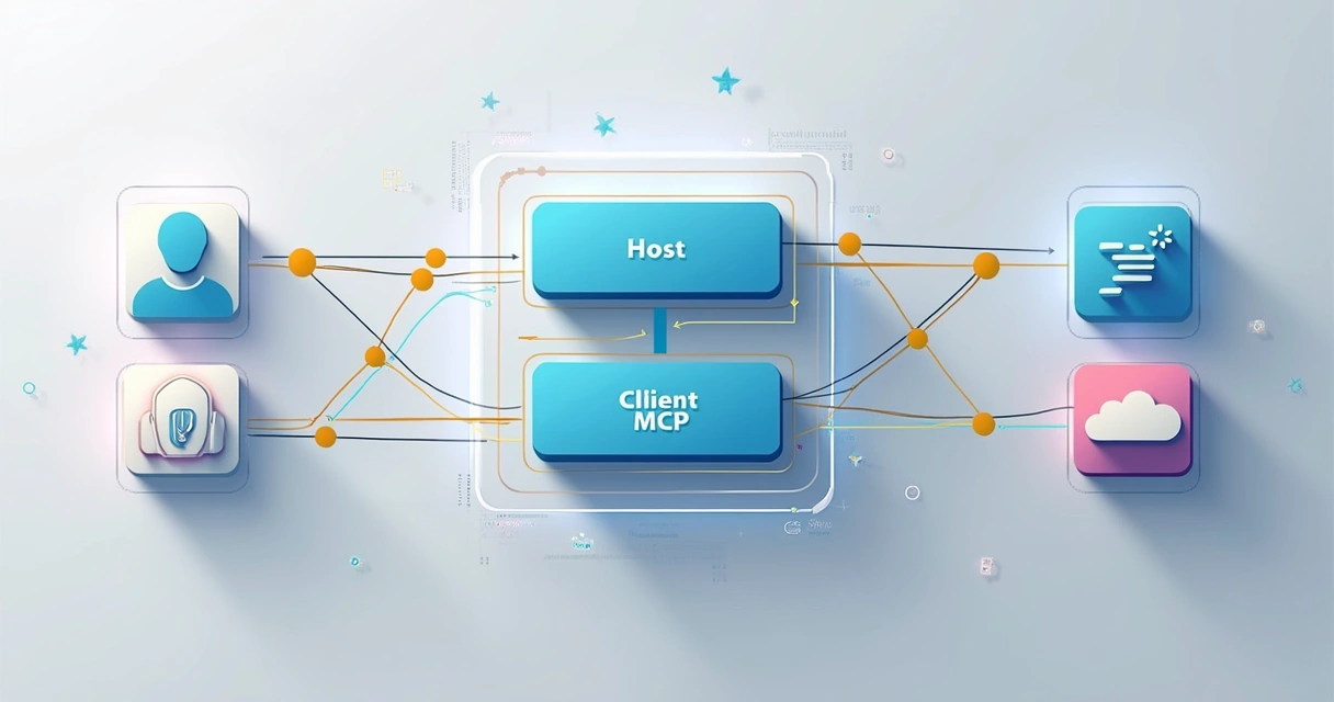 Diagrama de arquitetura mostrando agentes de IA se comunicando com servidores de dados por meio do protocolo MCP. 