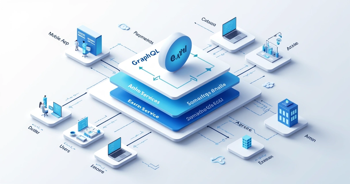 Arquitetura com camada GraphQL sobre microserviços e múltiplos canais
