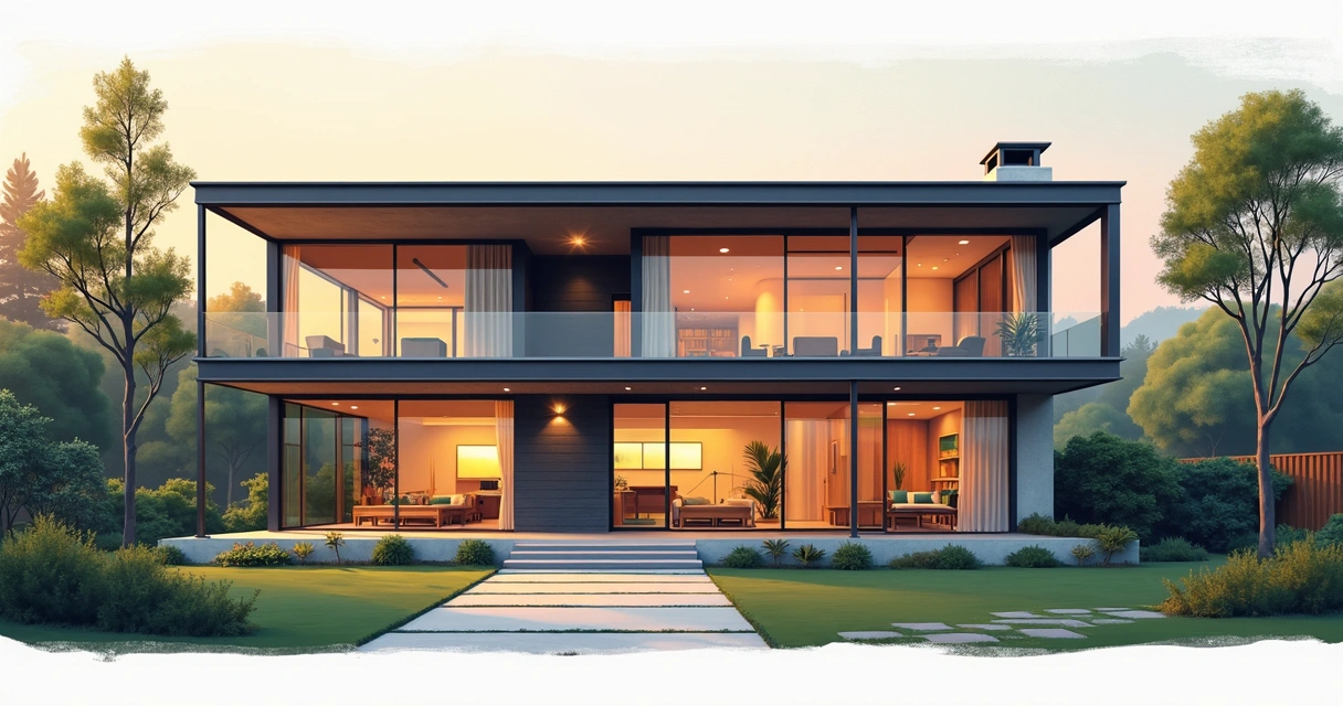 Fachada de casa moderna misturando aço e concreto 