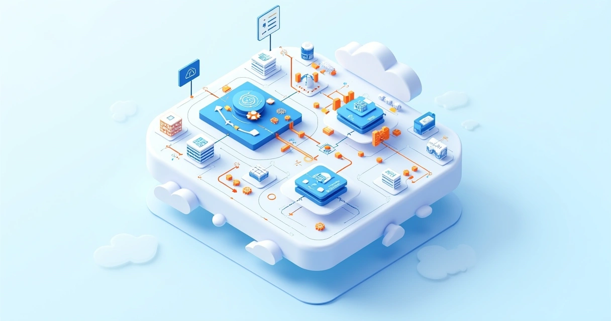 Diagrama mostrando arquitetura modular com microserviços e cloud