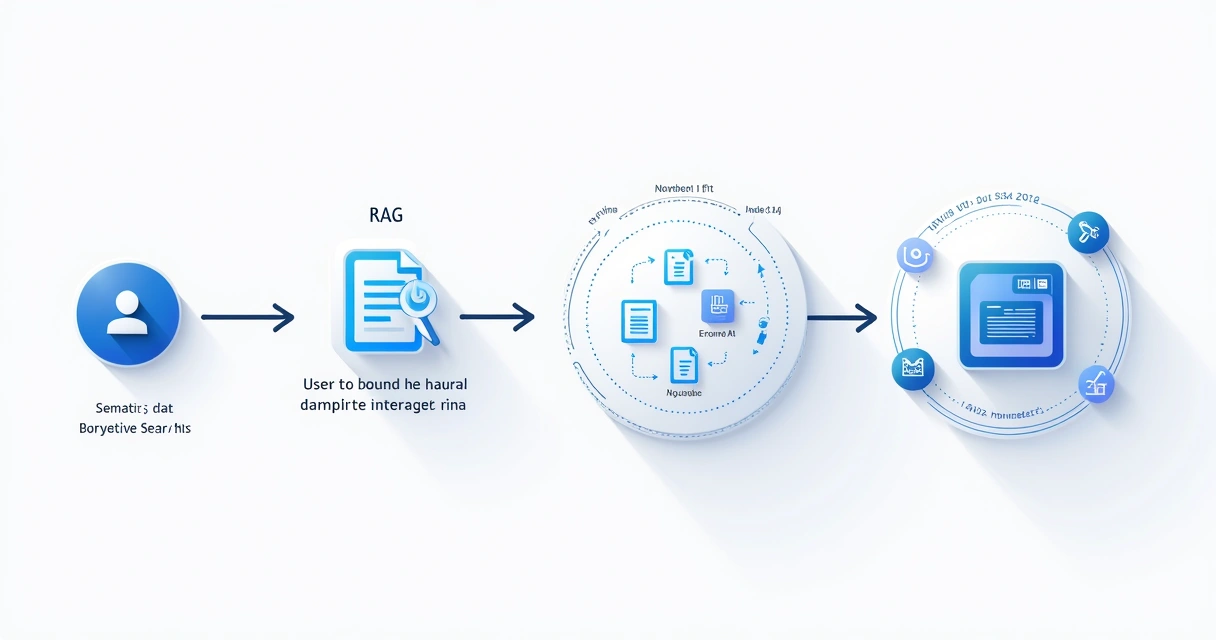 Esquema de fluxo RAG conectando banco vetorial, fontes externas e modelo de linguagem 