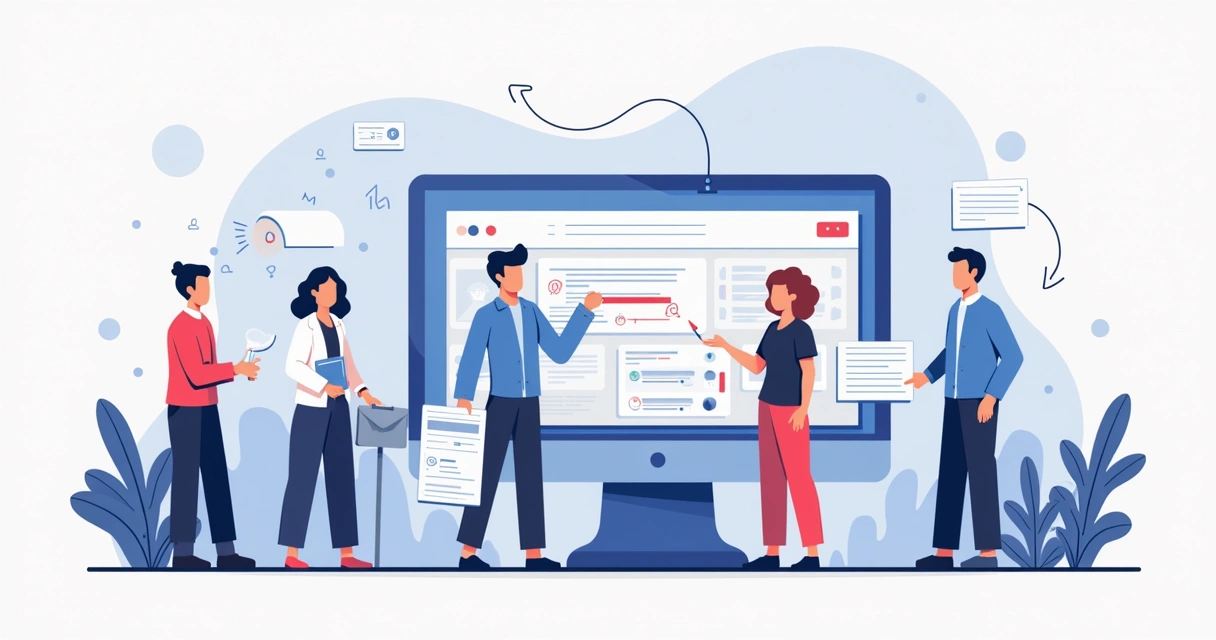 Ilustração corporativa plana mostrando arquitetura modular para SaaS em Laravel com servidores, filas e interface web 