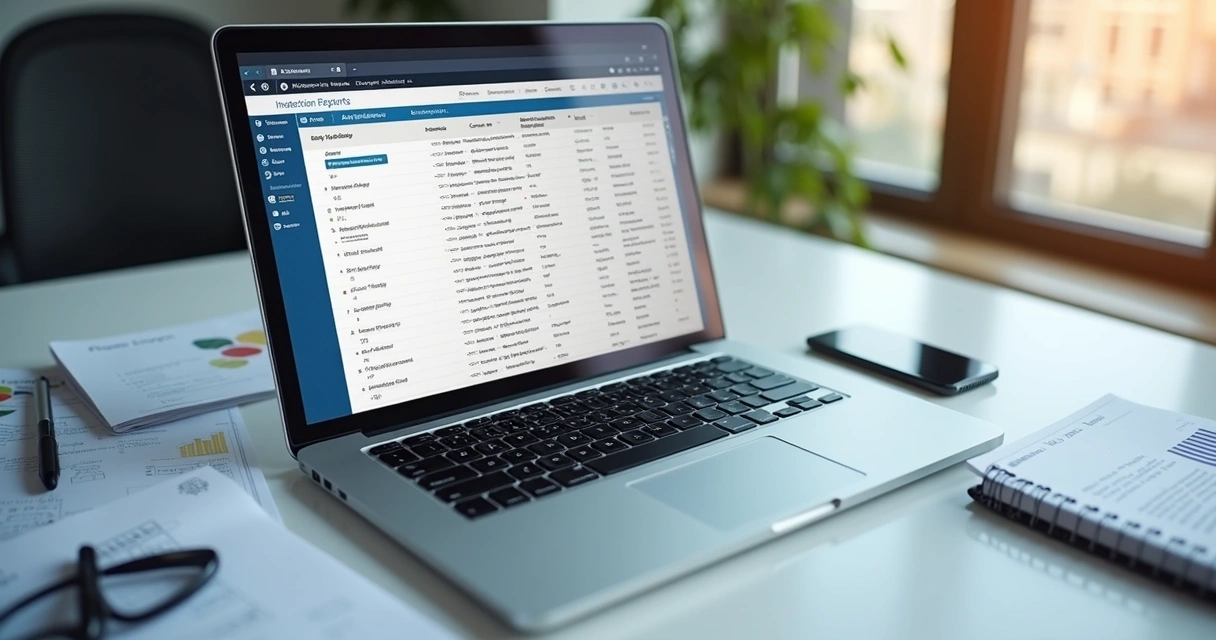 Arquivos digitais de vistorias organizados em notebook 