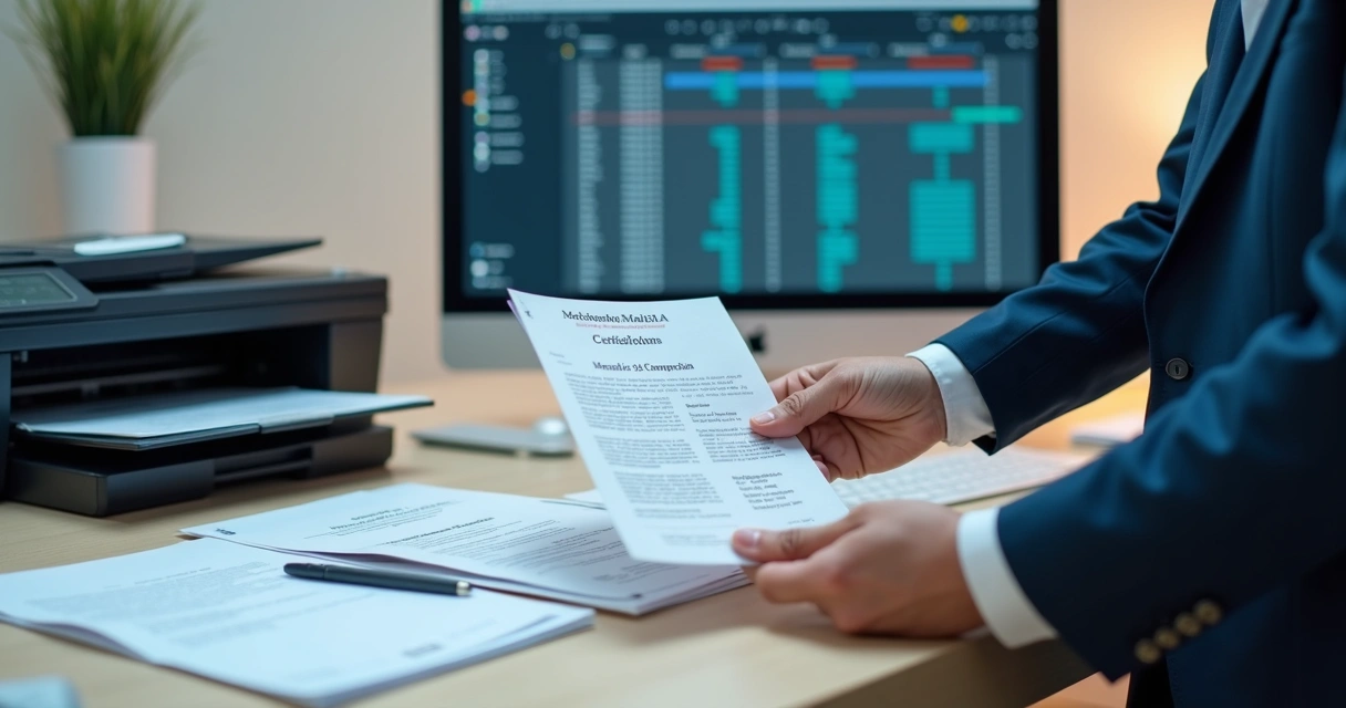 Pessoa digitalizando atestado médico em mesa de trabalho. 