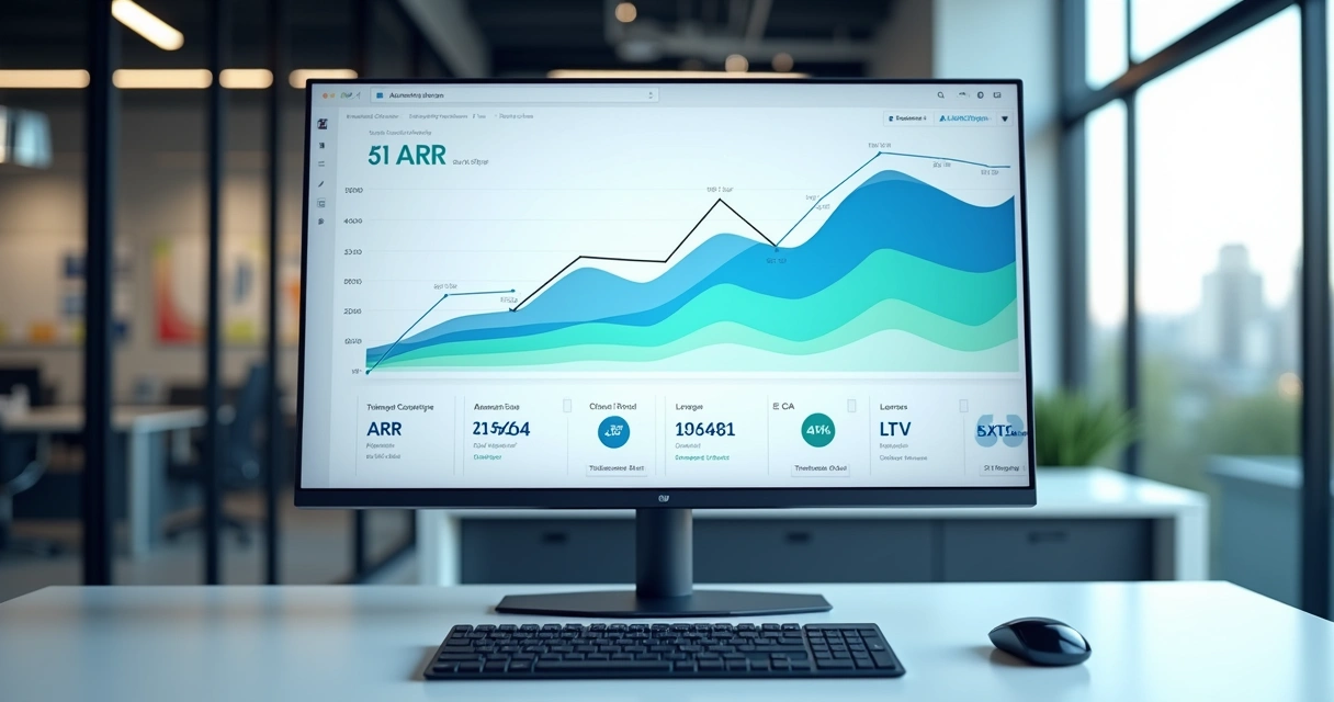 Dashboard financeiro mostrando gráfico de ARR em crescimento 