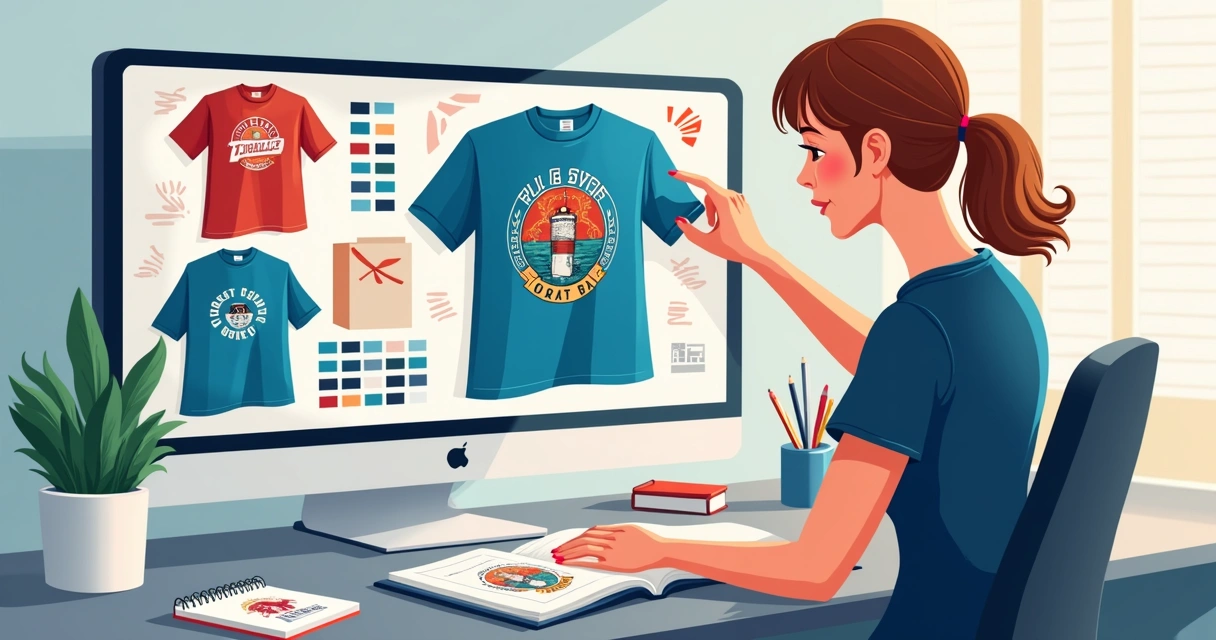 Designer ajustando arte em camiseta esportiva no computador