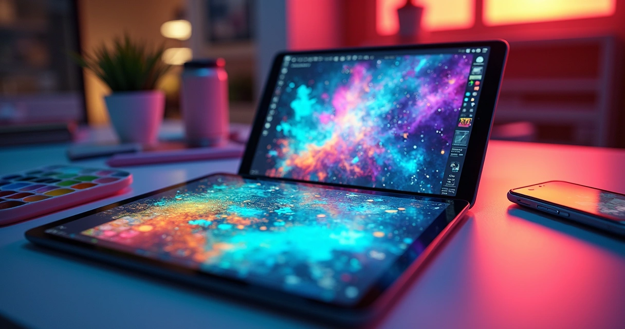 Tablet com criação de artes digitais