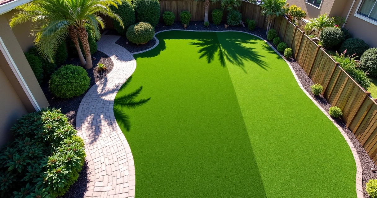 Artificial turf and paver walkway in Florida yard 