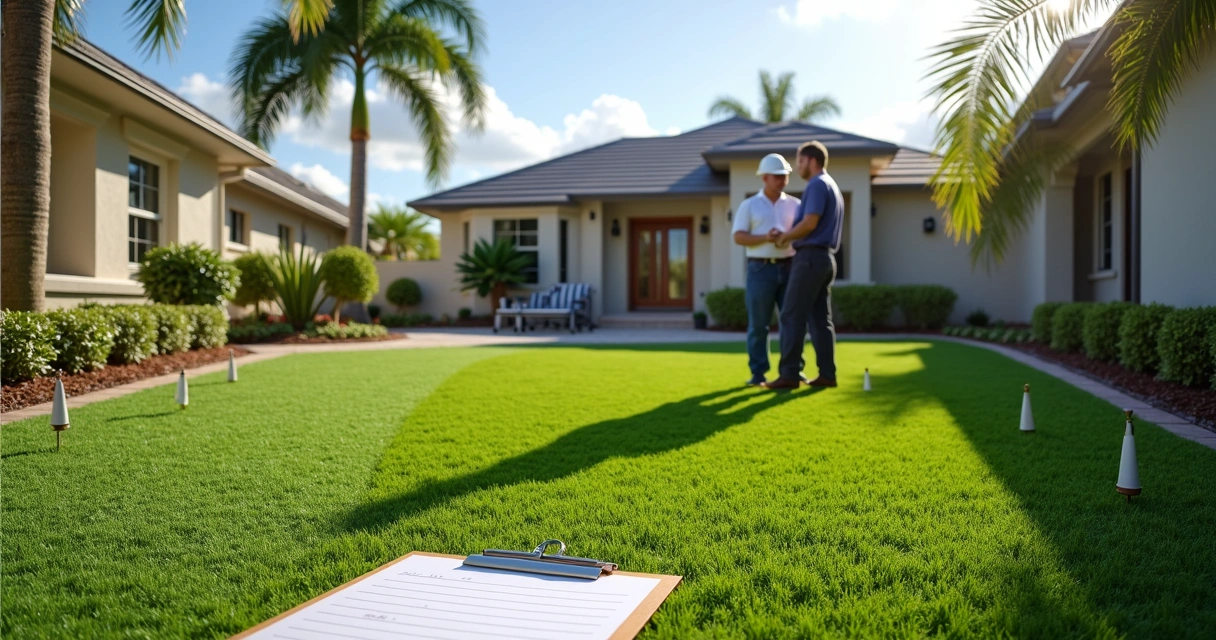 Artificial turf site inspection with a contractor and city inspector in Orlando. 