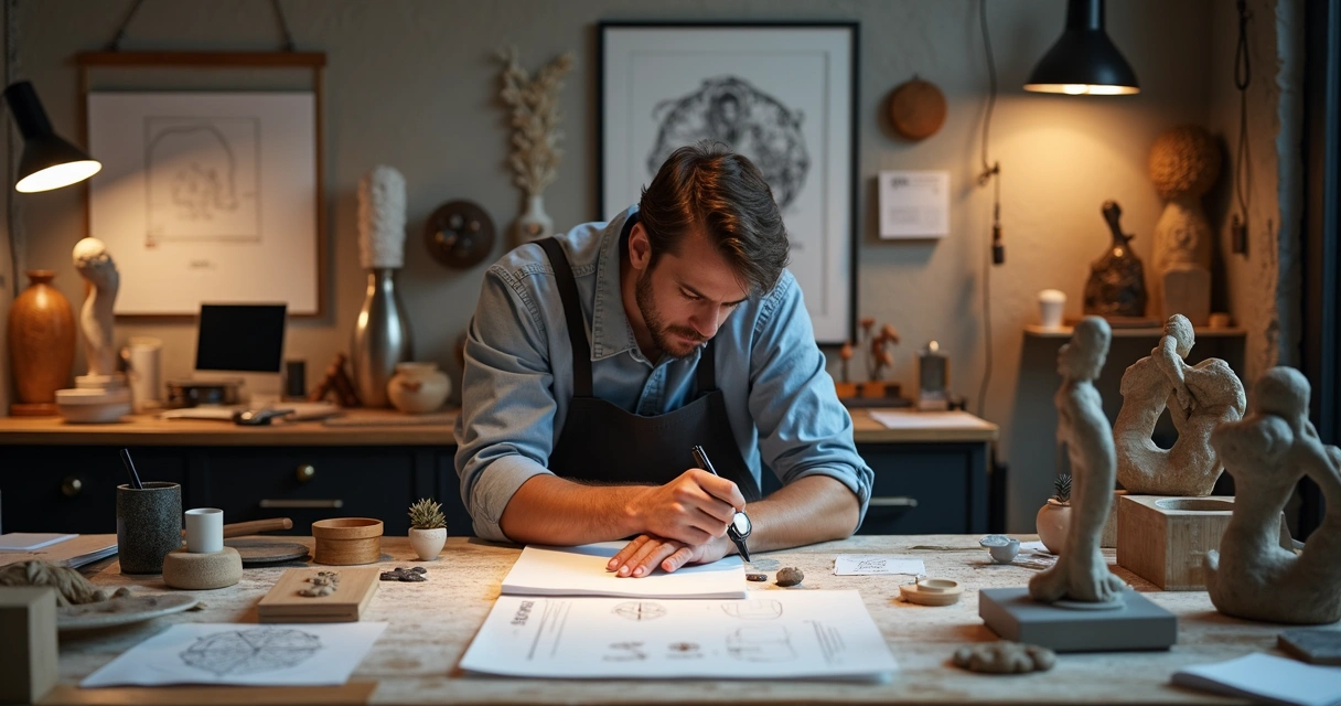 Designer desenvolvendo escultura corporativa personalizada 