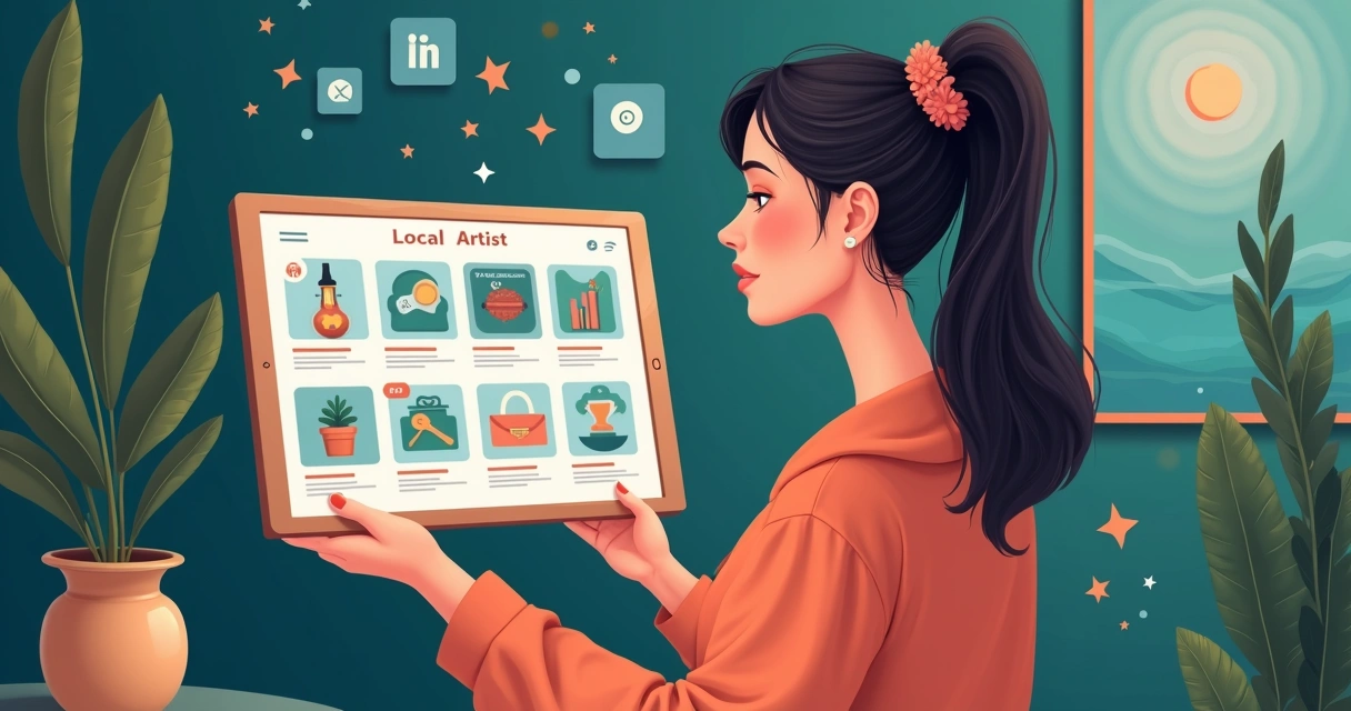 Artista local apresentando site otimizado para IA 