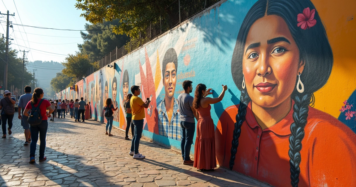 Artistas de rua em Lima pintando mural colorido alusivo à independência