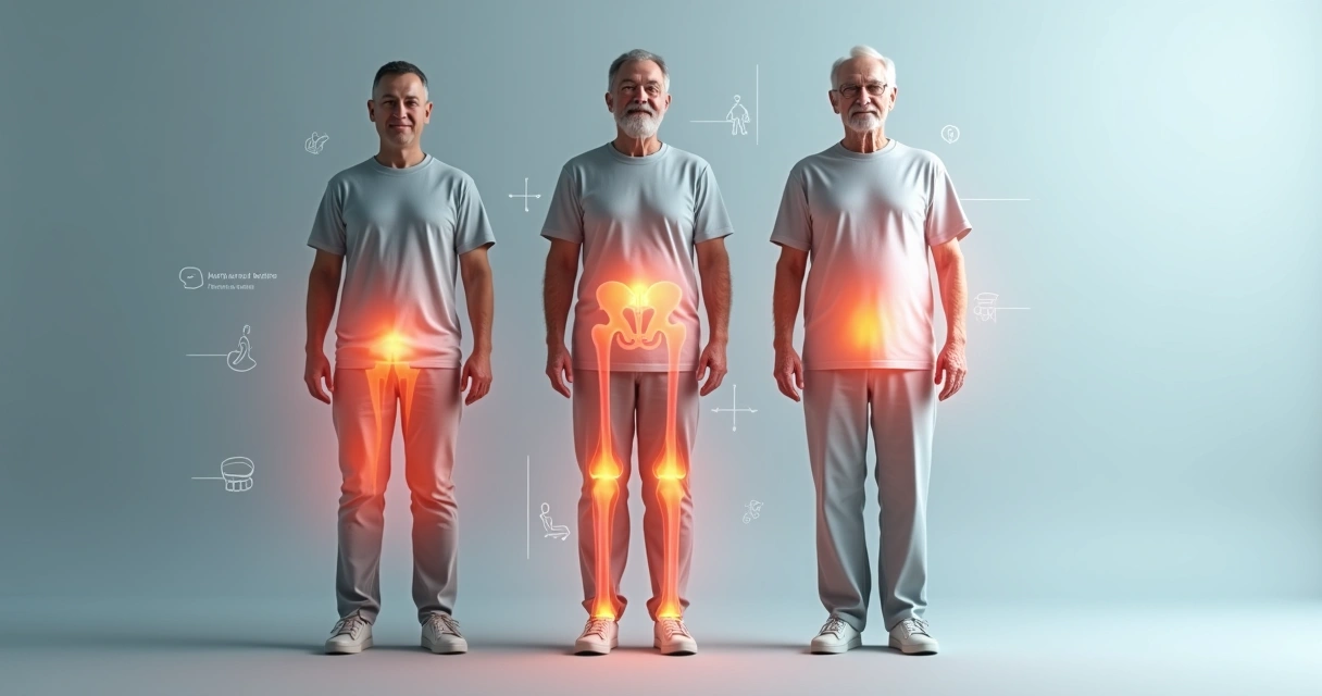 Comparação de articulações sadias e com artrose em pessoas de diferentes idades 